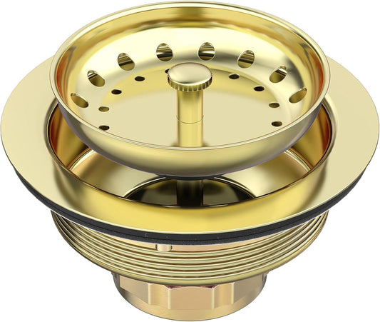 BOTEMY Stainless Steel Gold Sink Drain Strainer Kit 3-1/2 inch Kitchen Drain Assembly with Metal Center Knob Basket Stopper Replacement for Standard Kitchen Sinks