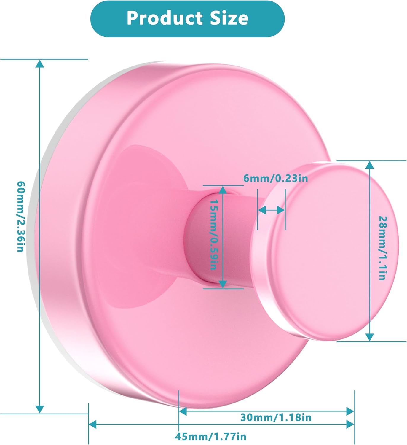 Suction Cup Hooks for Shower,Removable No Drill Towel Hooks,Upgraded 15 lbs Strong Suction hooks for Bathroom Tile,Shower Wall,Glass Door,Kitchen-Loofah,Coat,Stainless Waterproof-Pink 2 Pcs