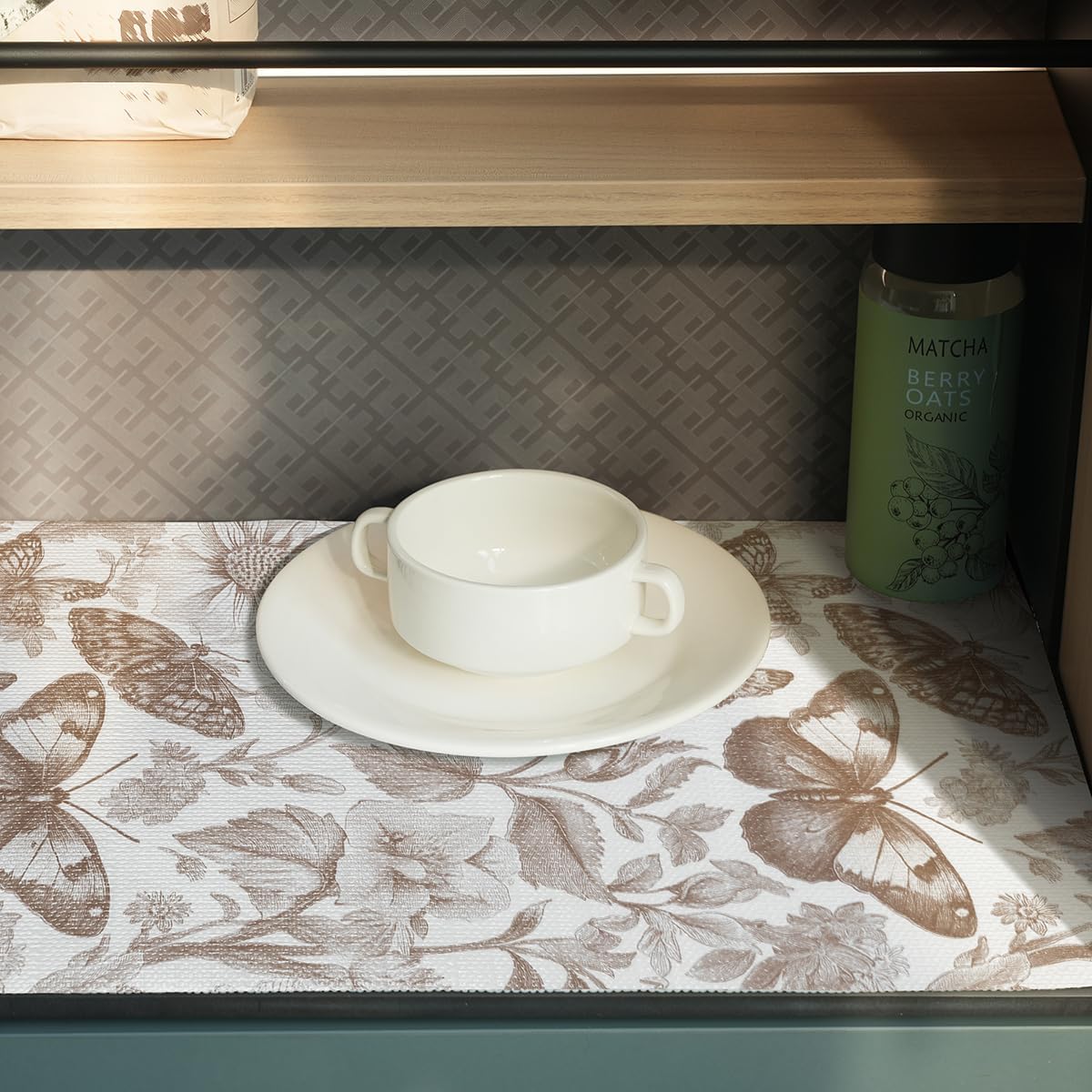 Drawer and Shelf Liner for Kitchen Cabinets,Non-Adhesive Cabinet Liner,Non Slip Waterproof Drawer Liner,Easy to Clean Strong Grip Kitchen Liner for Cupboard,Dresser,Shelves,(12In x 10FT)