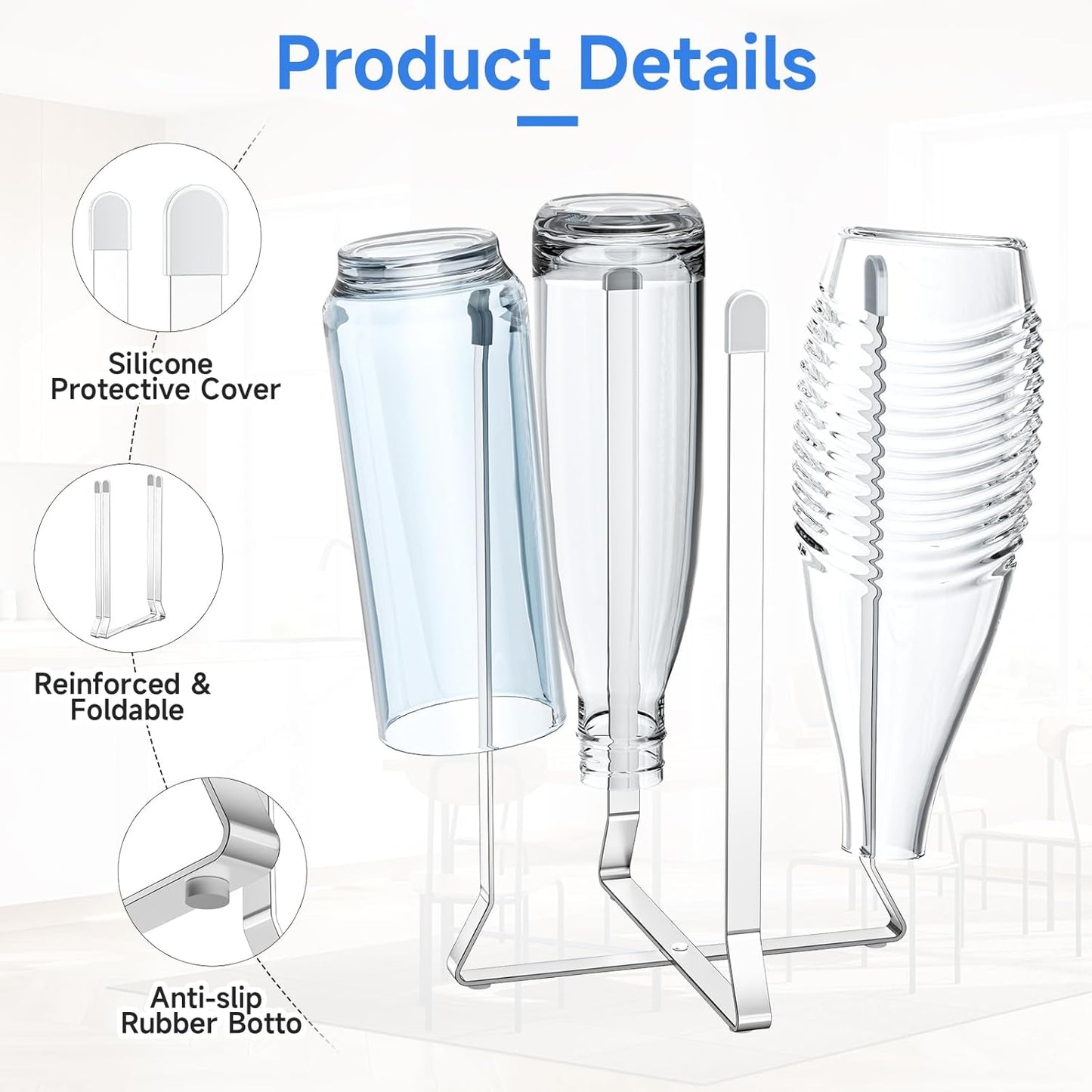 Water Bottle Drying Rack, Collapsible Bottle Rack Dryer, Stainless Steel Baby Bottle Drying Rack for Cup, Water Bottle Dryer Rack, Reusable Bag Drying Stand for Glass Bottles, Sport Bottles