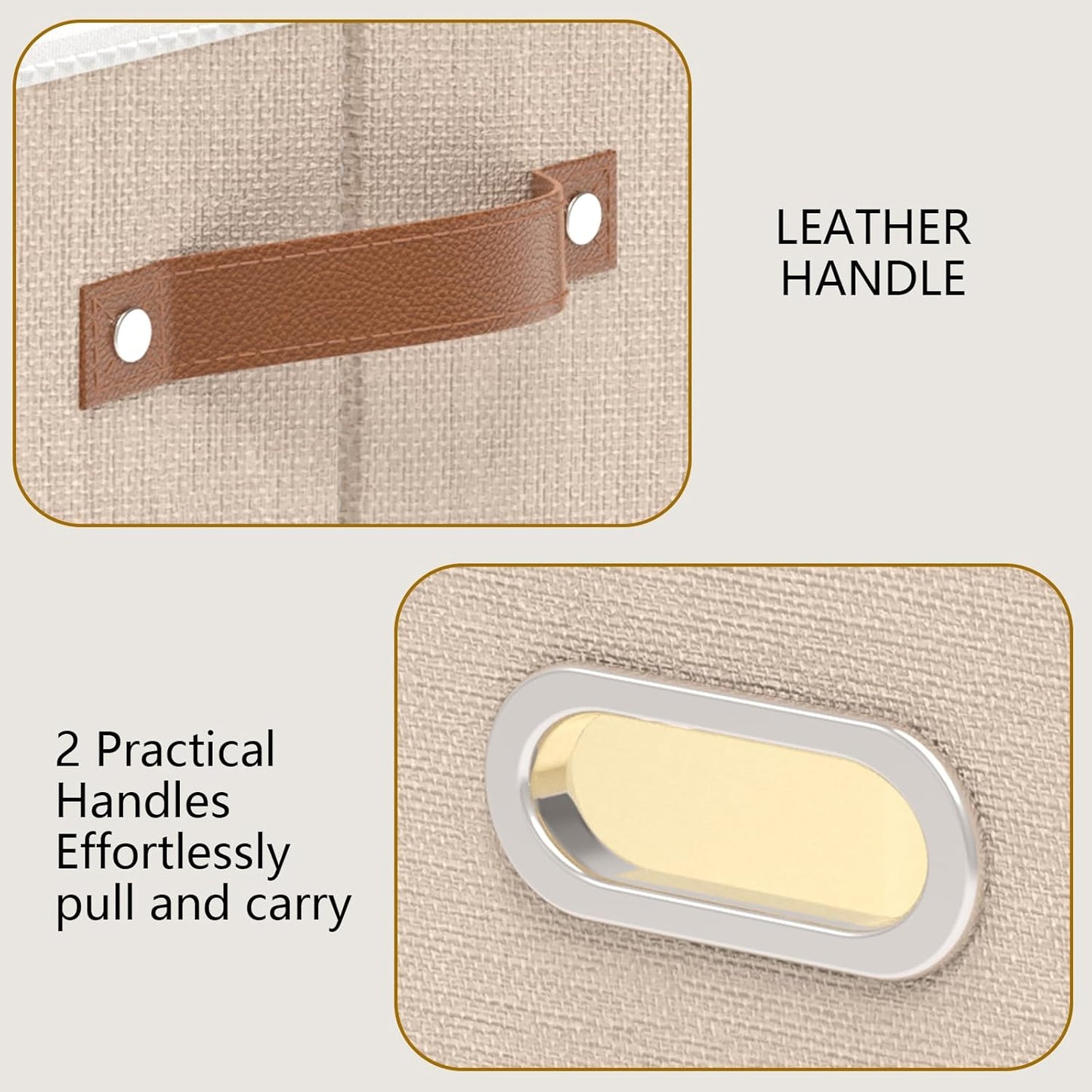 Yawinhe Fabric Storage Bins with Handles, Foldable Baskets for Shelves, Cubes with 3 Handles, Large Boxes for Clothes, Beige, 16.9''Lx11.8''Wx10.2''H, 6-Pack