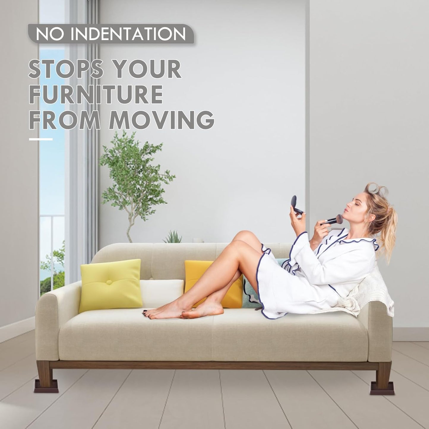 Non Slip Furniture Pads, 1.5” Round Rubber Caster Cups, 12 Pcs Furniture Coasters, Anti-Slip Gripper, Anti Slide Furnitures Feet Floor Protectors for Bed Couch Stoppers - Brown