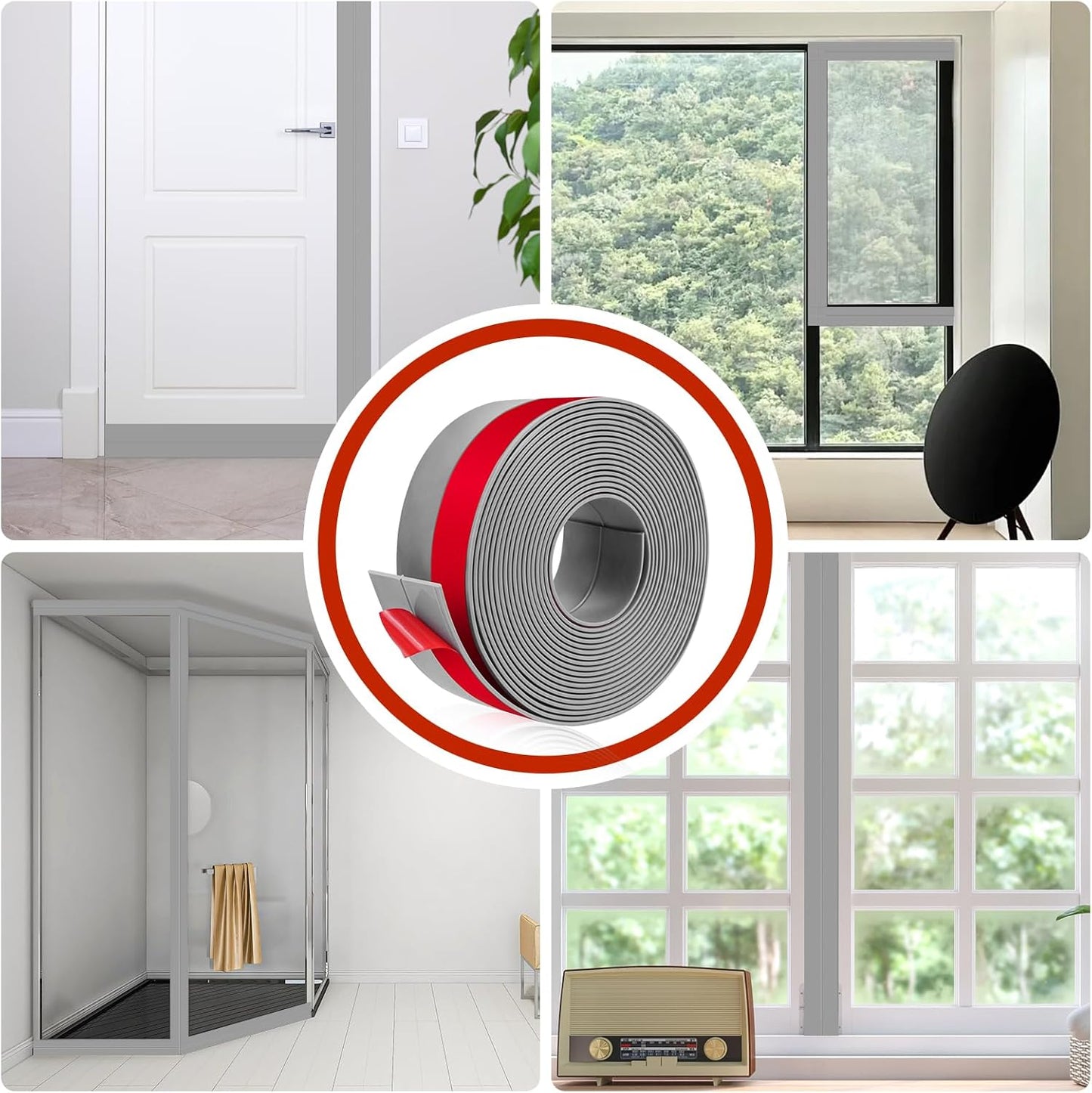 Weather Stripping Self Adhesive Door Draft Stopper Flexible Shower Door Bottom Seal Silicone Seal Strip for Sliding Glass Windows Side Gaps (Gray, 2 Inch Wide x 20 Feet Long)