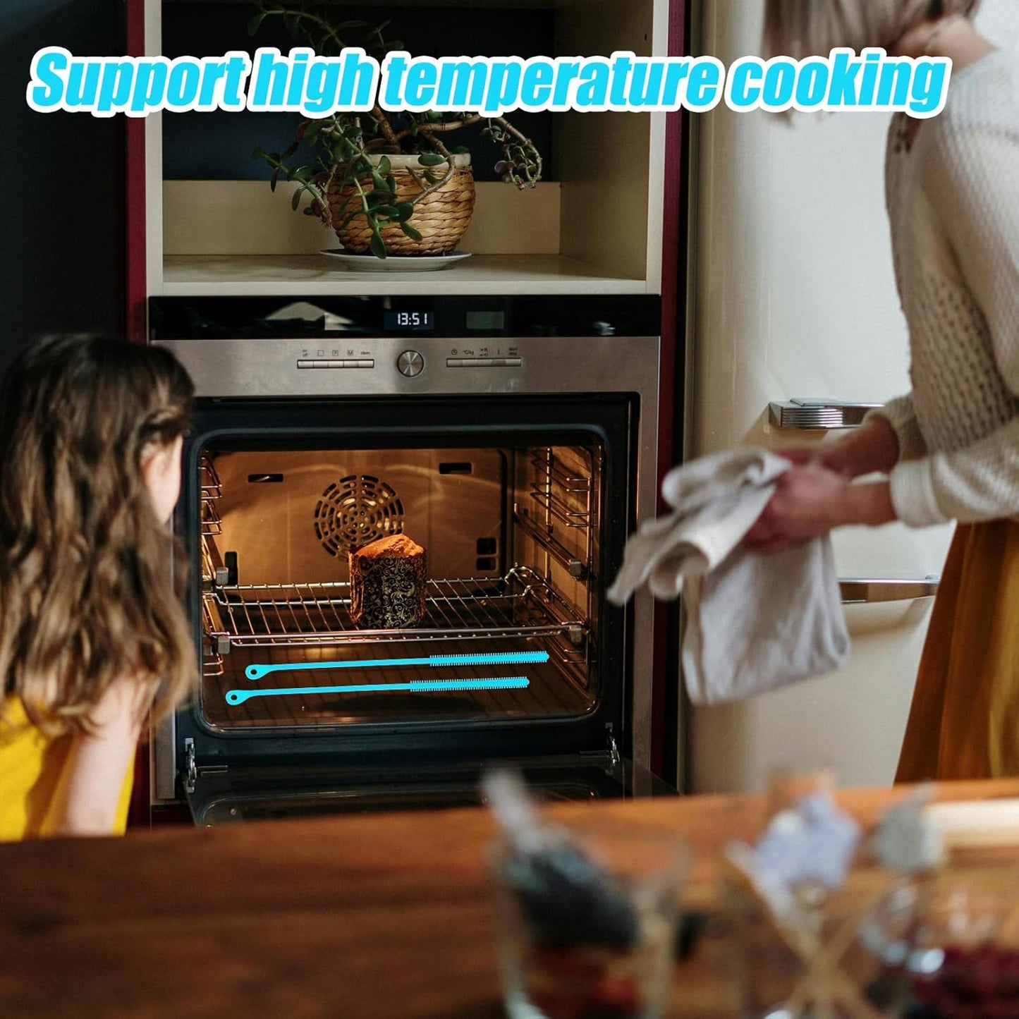 2pcs Silicone Straw Cleaning Brush, Straw Brushes Bristles Cleaner Brush Extra Long Straws Cleaner Brushes for Cleaning Stanley Drink Lid (Blue)