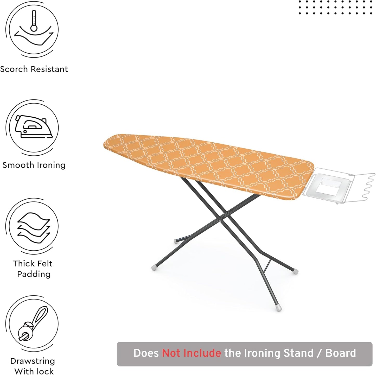 Encasa XO Ironing Board Cover and Pad 54"x15" - Thick 3mm Felt Padding, Drawstring Tightening & Lock, Easy Fit, Scorch & Stain Resistant, Fits Standard Large Ironing Board - Peach Tiles