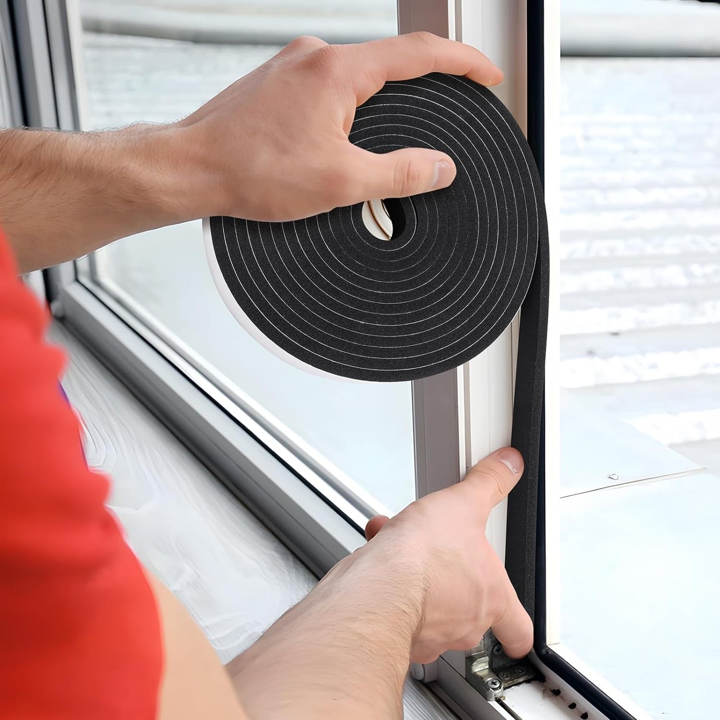 Weather Stripping Door Seal Strip- 1 Inch X 1/8 Inch X 26Feet, Strong Adhesive, Lightproof, Soundproof, Weatherproof Foam Tape Insulation for Sliding Door, Front Door Frame, Windows- Black