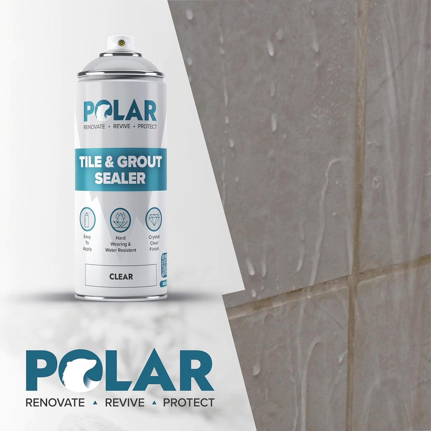 Polar Tile & Grout Sealer Clear Aerosol Spray - 2 x 13.5 Fl Oz | Instantly Waterproofs and Protects Floor Tile Grout | Ideal for Bathroom, Shower & Kitchen | Interior & Exterior Tile Sealer