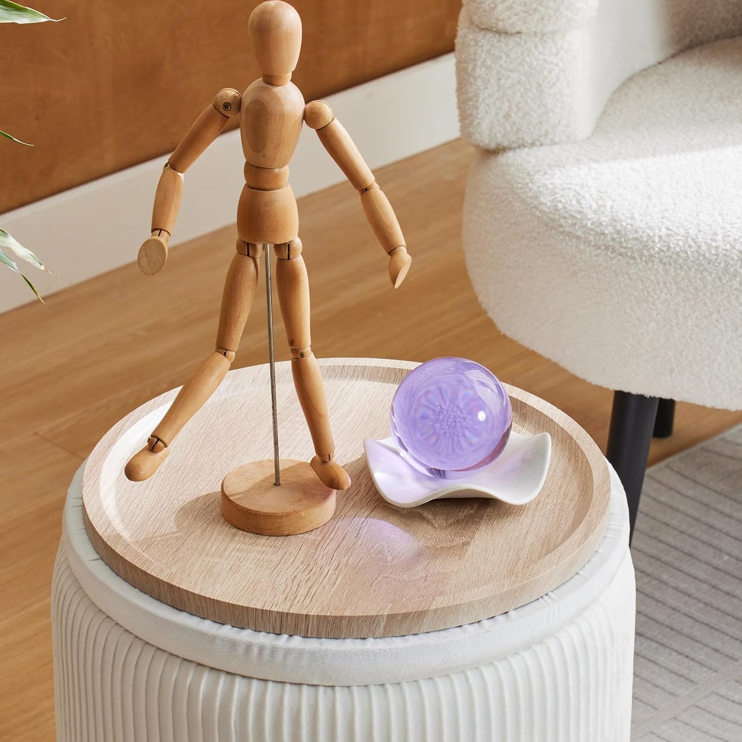 Round Ottoman with Storage Set of 2-Upholstered Velvet Vanity Stool for Makeup Multifunctional Ottomans Coffee Table Padded Seat Foot Rest for Living Room&Bedroom (White-Upgrade Tray Lid)