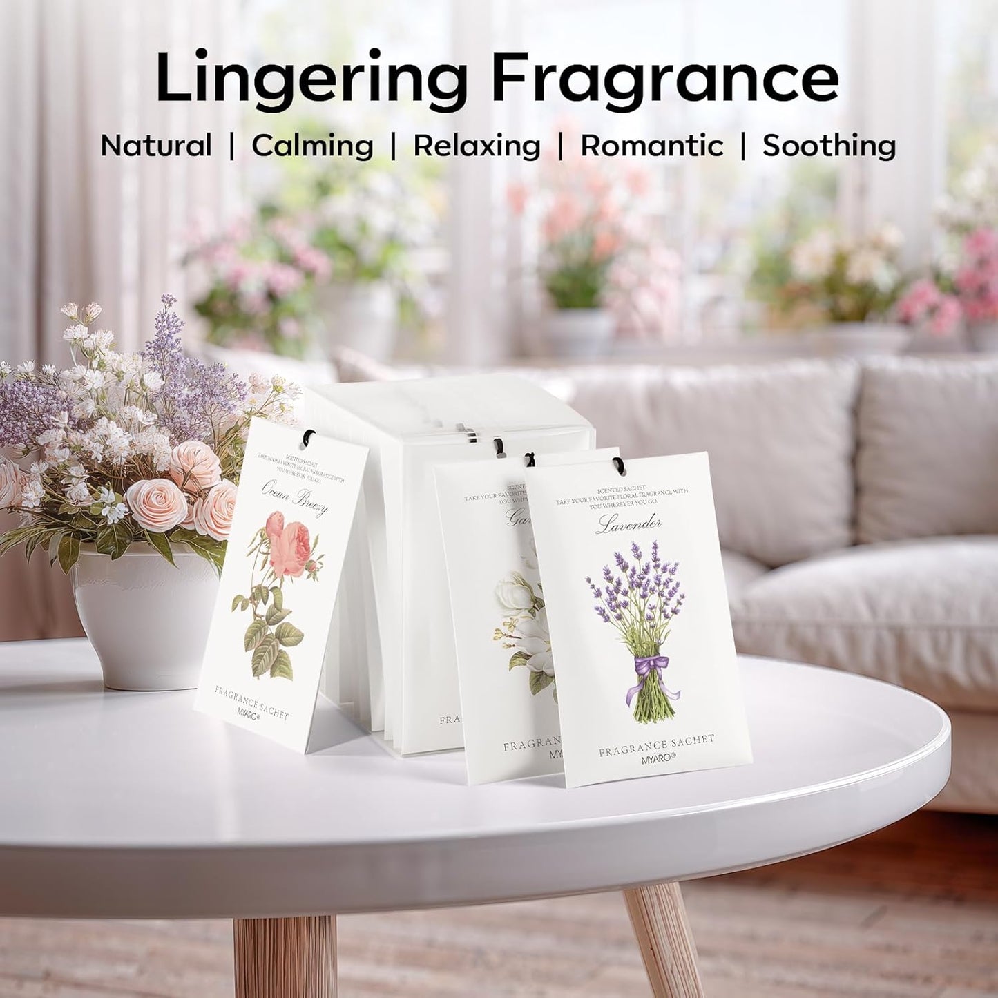 MYARO 12 Packs Scented Sachets for Drawer and Closet, Long-Lasting Sachets Bags Home Fragrance 6 Scents Option- Lavender, Rose, Jasmine, Ocean, Gardenia, Lily