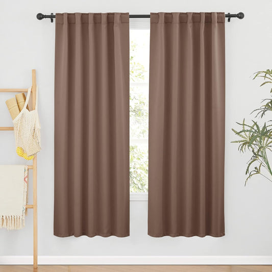 RYB HOME Decorative Curtain Drapes for Coffee, Blackout Window Panels Thermal Insulated Shades Block Summer Heat & Winter Cold for Energy Saving, 42-inch Wide x 72-inch Long, Mocha, 2 Panels