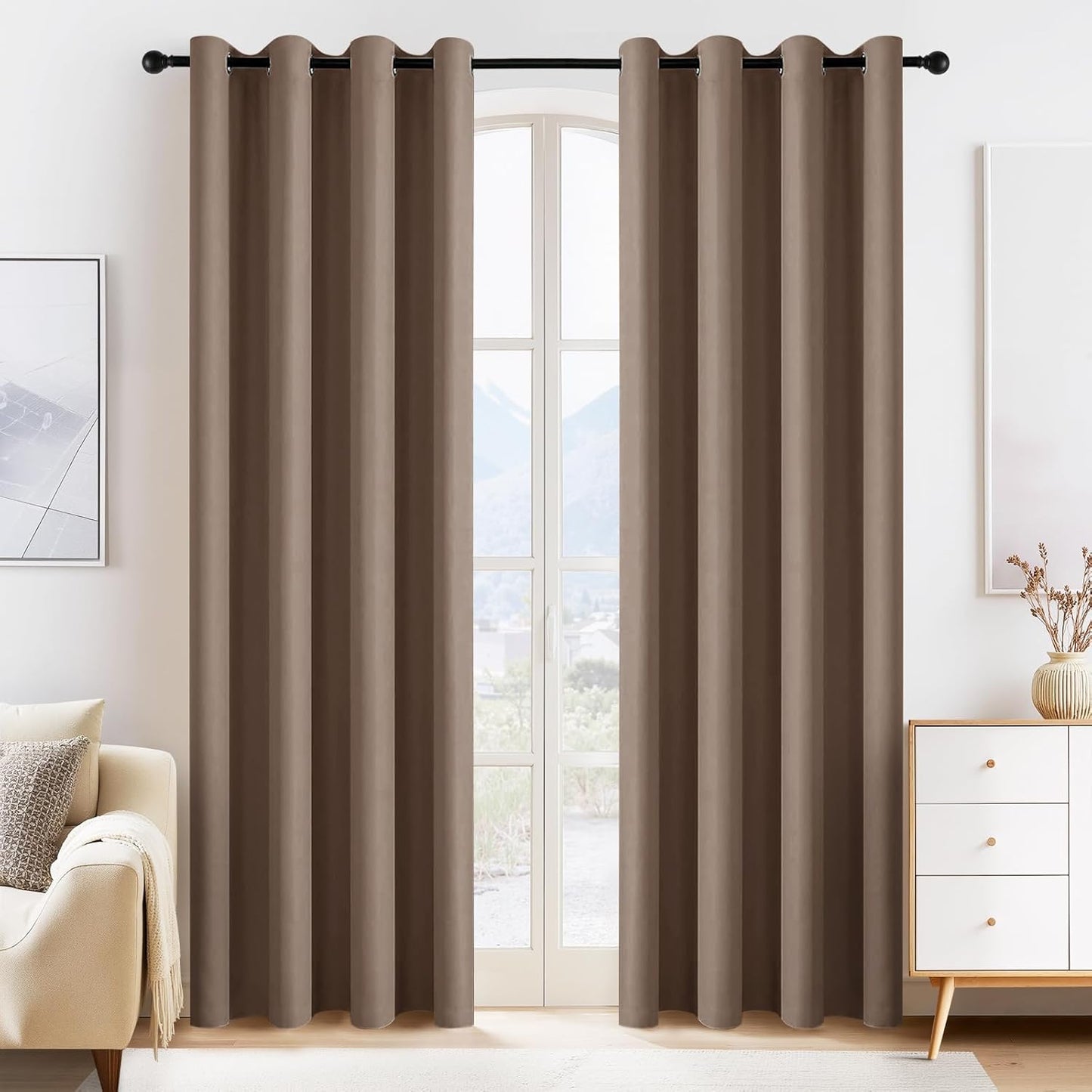 PONY DANCE Mocha Blackout Curtains for Bedroom 84 Inch Length 2 Panels Set, Privacy Thermal Insulated Room Darkening Grommet Drapes for Living Room Window, W34 x L84 Inch