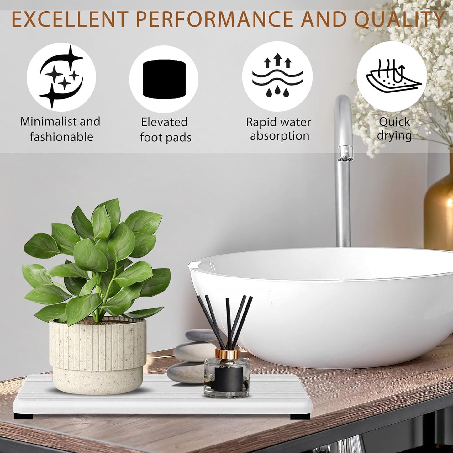 3PCS Water Absorbing Stone Tray, DryingNeat Diatomite Stone Sink Tray, Instant Dry Sink Coasters, Kitchen Sponge Hand Soap Holder, Bathroom Sink Vanity Trays,8 * 4inch and 4 * 4inch