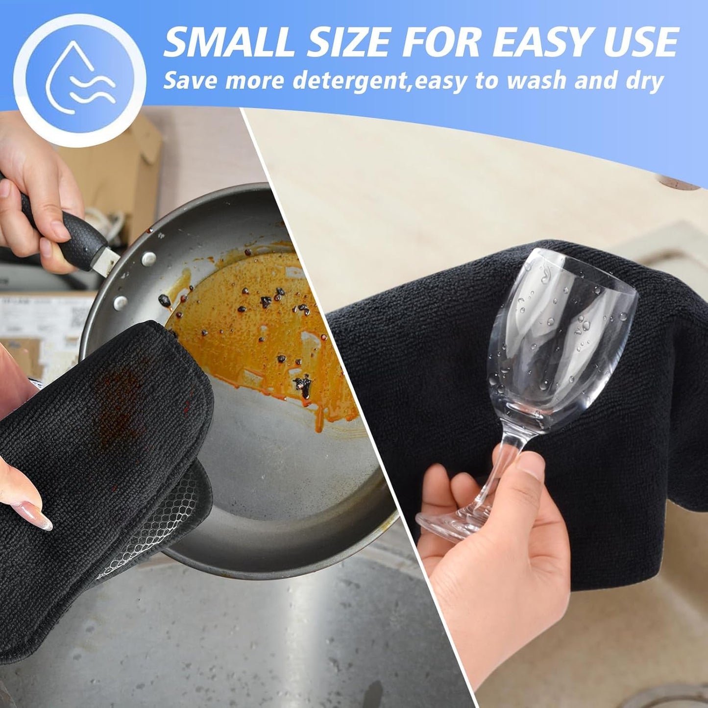 KinHwa Kitchen Washcloths for Dishes Absorbent Microfiber Dish Cloths Quick Dry Dish Rags with Poly Scour Scrub Side Ideal for Kitchen Cleaning (Black, 7inchx7inch 12 Pack)