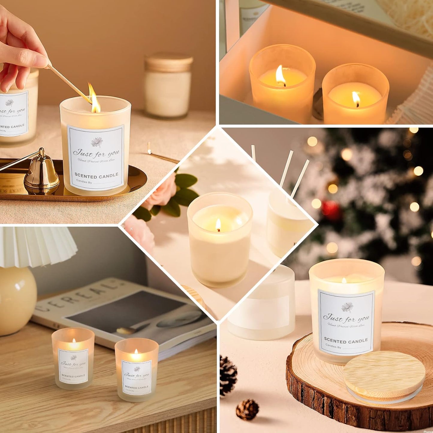 CONNOO 15 Pack 7 OZ Frosted Empty Candle Jars with Bamboo Lids and Sticky Labels for Making Candles - Thick Glass Candle Jars in Bulk with Lids. Dishwasher Safe.