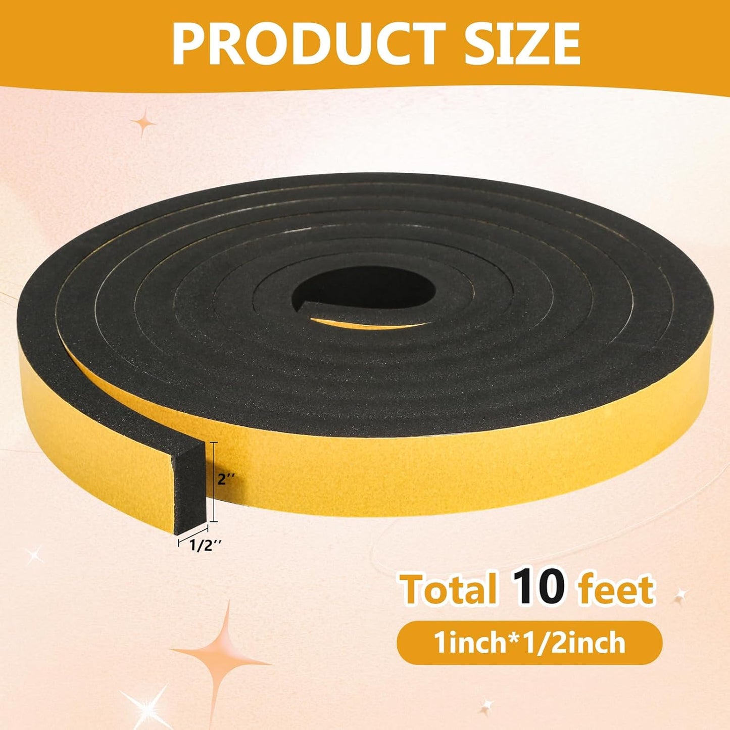 Weather Stripping Seal (1 Inch X 1/2 Inch) for Door Window, 10Feet High Density Foam Tape, Soundproofing, Insulation Strip, Door Sealers for Door Frame- Black