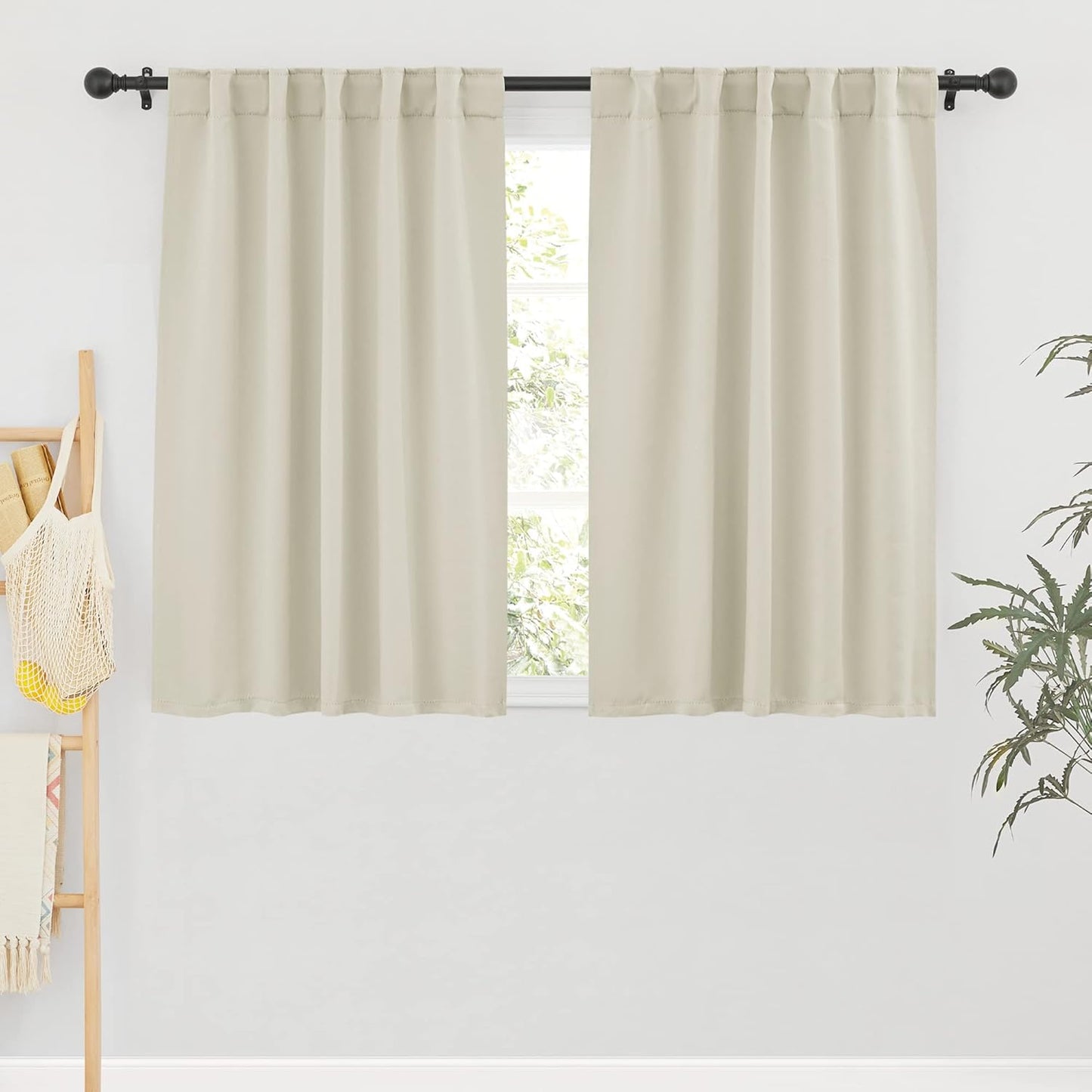 RYB HOME Room Darkening Curtains 2 Panels Set, Energy Efficient Privacy Drapes Back Tabs Small Wondow Shades for Basement Bathroom Kids' Room, 42-inch Wide by 63-inch Long, Beige