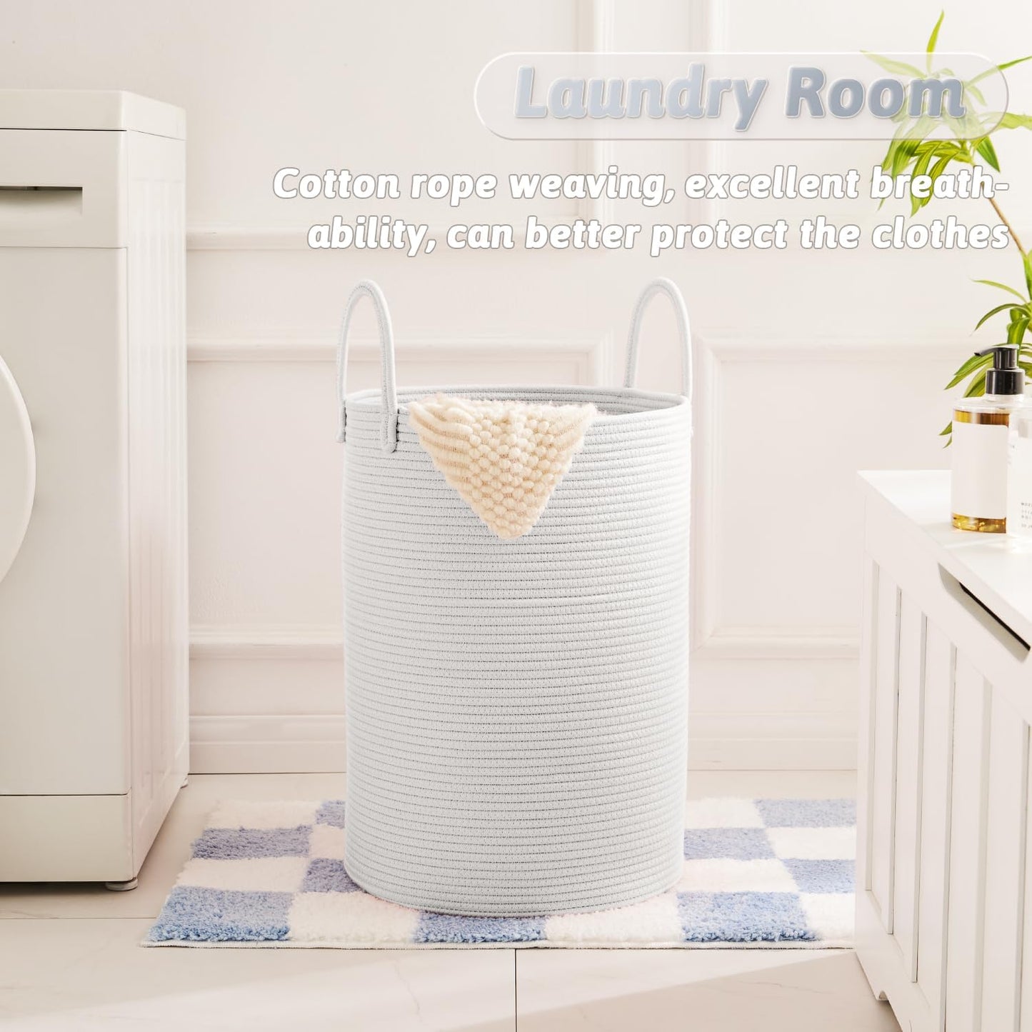 Laundry Basket,Woven Cotton Rope Laundry Hamper,40L for Decorative Storage of Dirty Clothes,Toys and Blankets in Bathroom,Baby Room and Living Room
