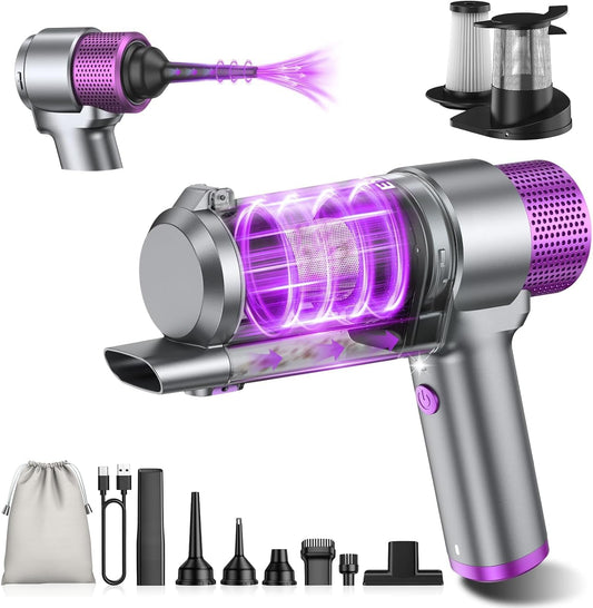 EYYA Handheld Car Vacuum Cleaner Cordless, 16000PA Powerful Hand Held Vacuum Cordless Rechargeable, 4-in-1 Portable Mini Vacuum & Air Duster with Multi-Nozzles and LED Light for Car Home Office