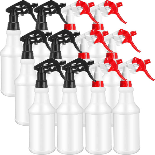 Eccliy 12 Pcs 16 Oz Plastic Spray Bottle, Adjustable Empty Reusable Sprayer for Cleaning, Planting, Water, Bathroom and Kitchen, BBQ, Commercial and Residential(Red, Black,Original)