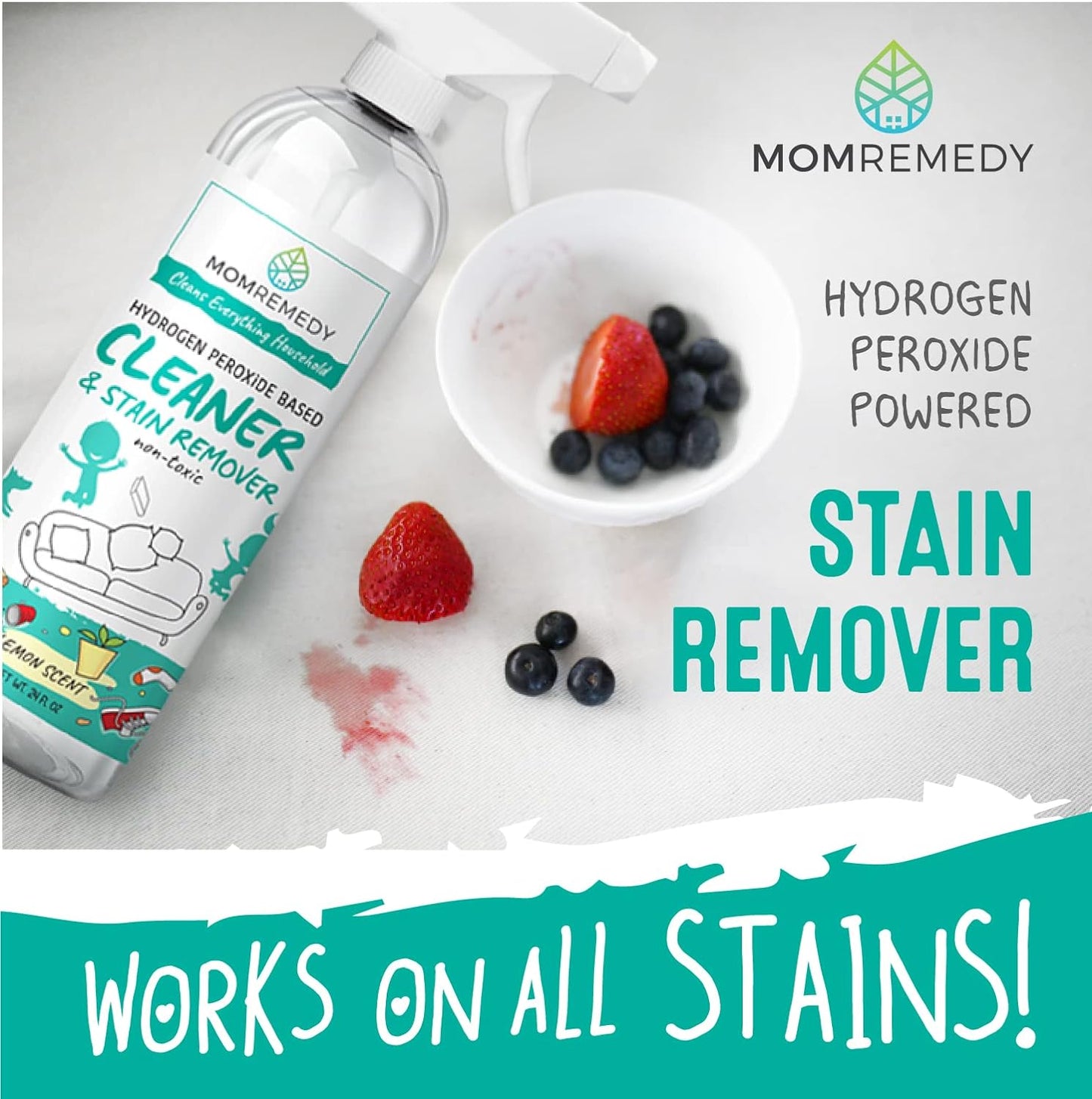 MOMREMEDY Hydrogen Peroxide All Purpose Cleaning Spray | Multipurpose Home Cleaner | Fabric and Laundry Stain Remover | All Surface Kitchen and Bathroom | Non Toxic
