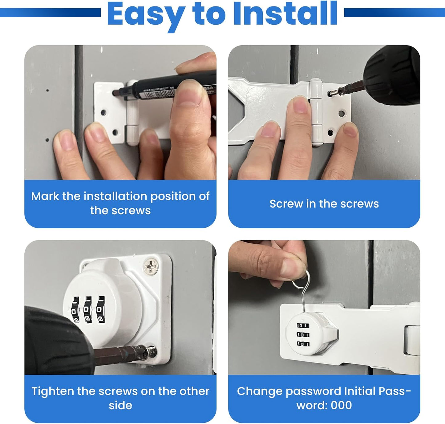 Keyless Cabinet Lock with Combination Code - 3-Digit Password Hasp Latch Lock for Drawers, Bifold Closet Door and Double Sided Door (White, 4.5 Inch, 2 Pack)