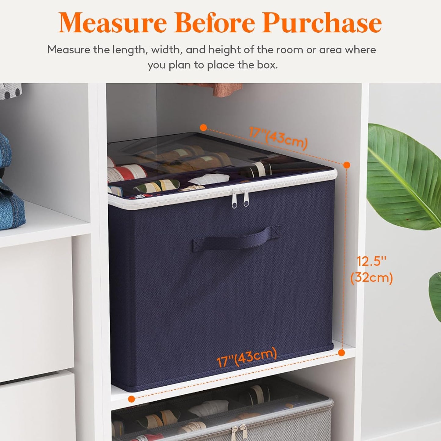 Lifewit Shoe Storage Organizer for Closet Fits 12-16 Pairs, Fabric Large Shoe Box Storage Containers with Clear Cover, Foldable Bins Fit for Boots Heels Sneakers 17"(L) x 17"(W) x 12.5"(H) 2 Pack Blue