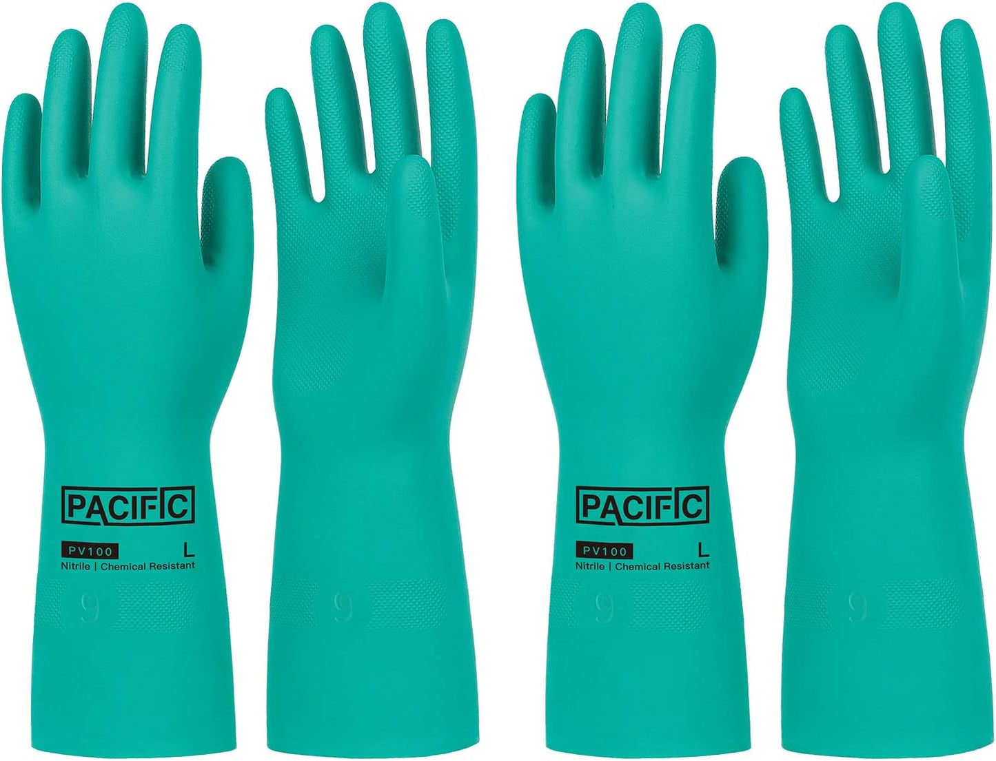 PACIFIC PPE 2 Pairs Nitrile Chemical Resistant Gloves, Flocked, Resist Strong Acid, Alkali, 15 mil, 12.6", Large