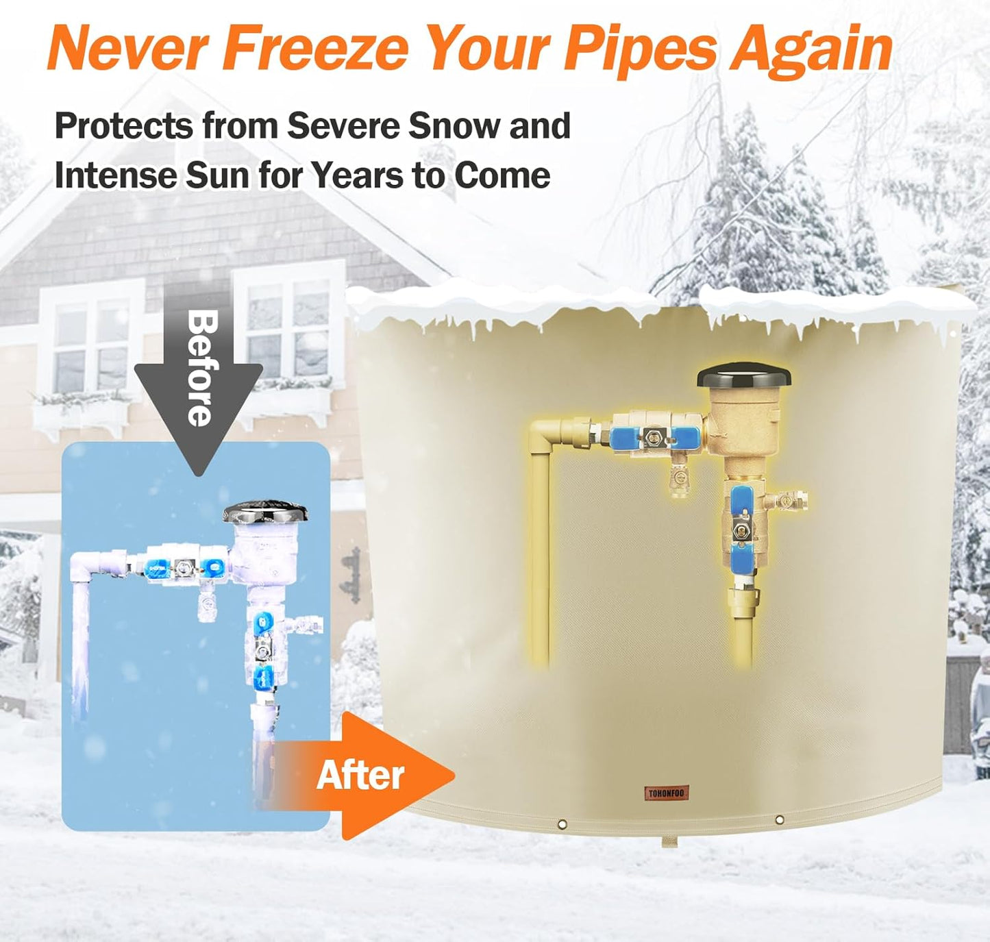 TOHONFOO Backflow Preventer Pipe Insulation Cover (5°F) - Irrigation Sprinkler Valve Insulated Pouch - Water Well Pump Cover - Sturdy 5 Layers for Winter Freeze Protection, 40" W x 36" H, Beige