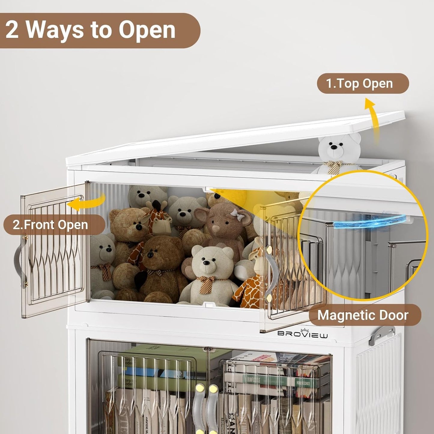 BROVIEW 300Qt Stackable Storage Bins with Lid, Extra Large Closet Organizer Collapsible Drawer Boxes with Wheels, Folding Plastic Cabinet Containers for Home Kitchen Room Organization, 5Pack White