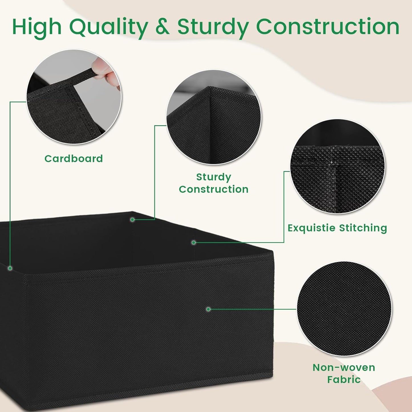 Criusia 16 Pack Underwear Drawer Organizer, Drawer Organizer Clothes, Foldable Cloth Storage Box Closet Dresser Drawer Divider Organizer for Clothes, Scarves (Black)