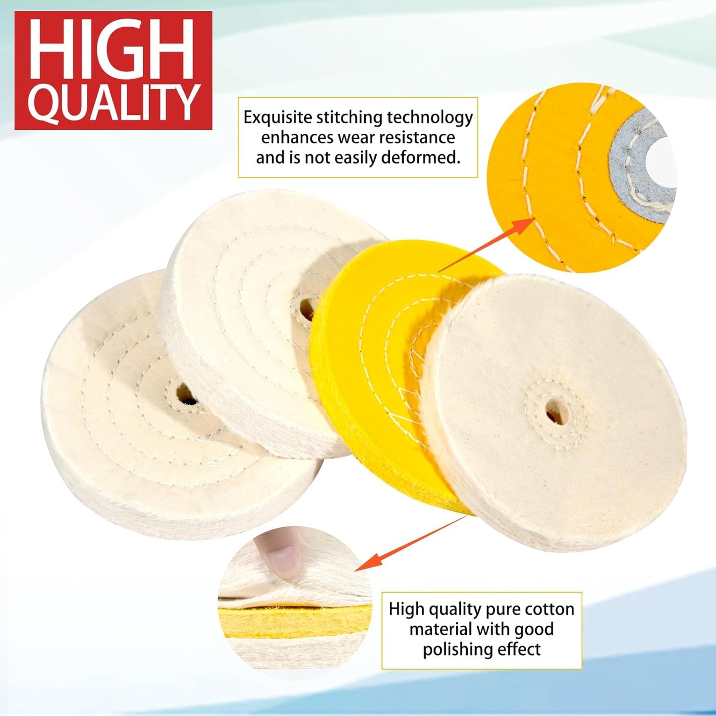 6PCS 6 Inch Polishing Wheel Kit for Bench Grinder Buffing Wheel, 1 *Yellow Cotton(42Ply), 2 *White Cotton(70Ply), 1 *Soft Flannel Polishing Wheels(30Ply) and Polishing Compound Kit