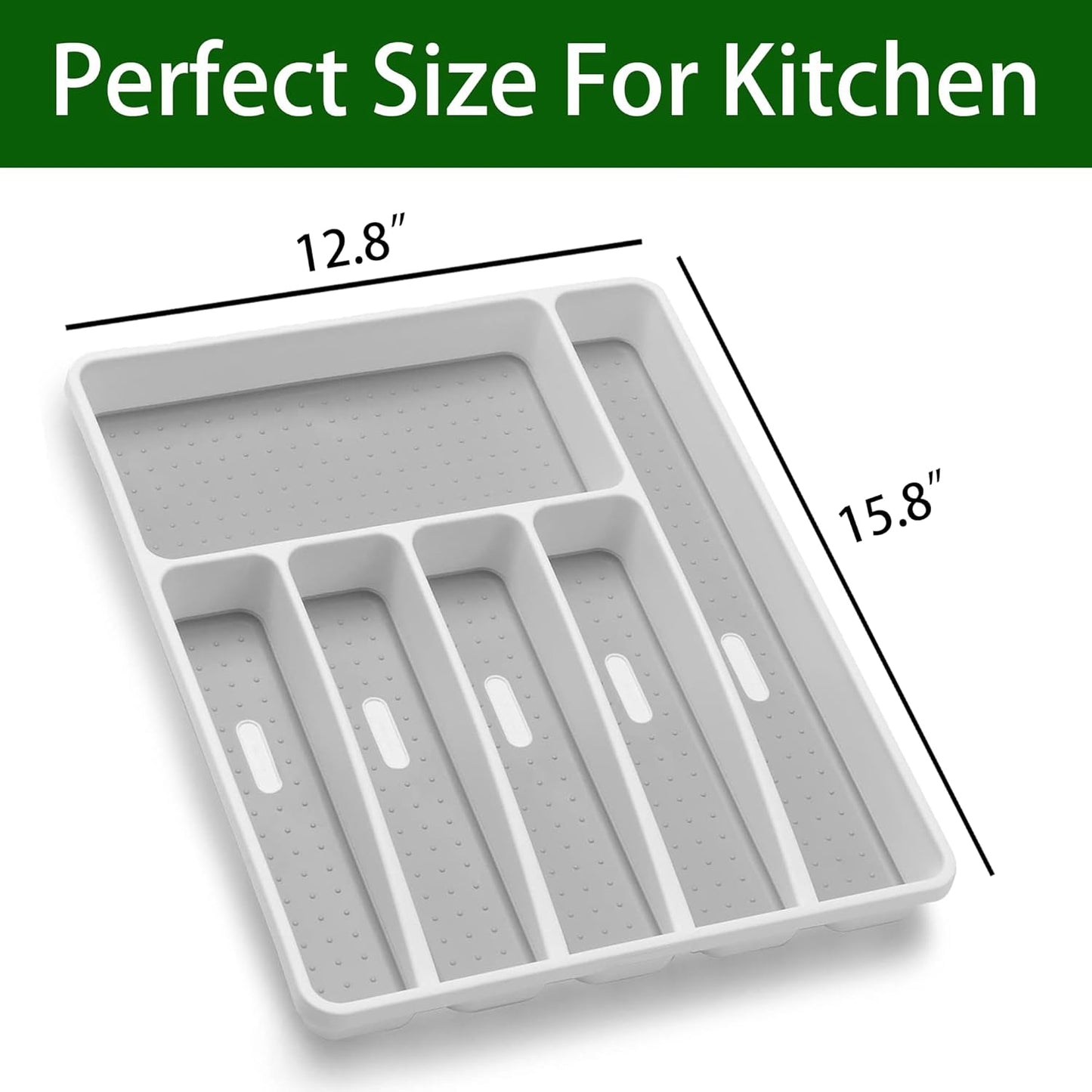 Silverware Organizer Utensil Organizer Holder Kitchen Drawer Organizer Plastic Silverware Tray for Drawer Flatware Organizer 6 Compartment White