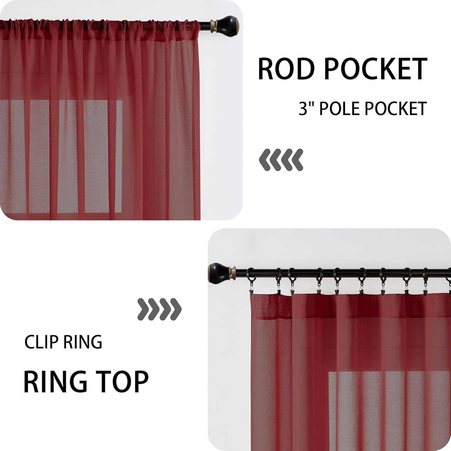 Tollpiz Sheer Door Curtain Closet Linen Textured Curtains Sheer Doorway Light Filtering Voile Patio Glass Door Rod Pocket Curtain French Door, 54 x 72 inches Long, Burgundy Red, Set of 1 Panel
