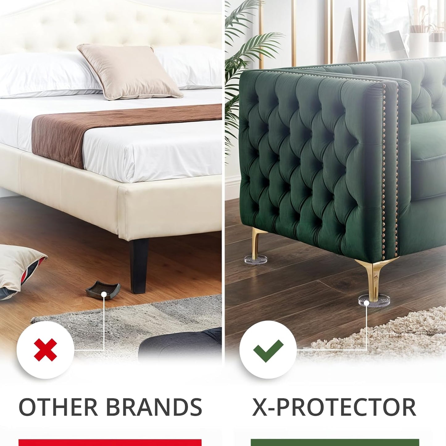 X-Protector Furniture Cups - 4 PCS 3" - Non Slip Furniture Pads for Hardwood Floors - Transparent Floor Protectors - Bed Stoppers to Prevent Sliding - Keep Furniture from Sliding on Floor! (Round)