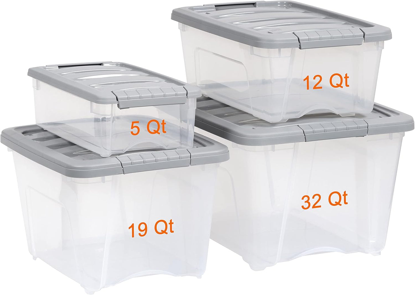 Amazon Basics Plastic Storage Containers with Secure Latching Lids, Stackable Organization Bins, Clear/Grey, 5 Quart, Set of 10