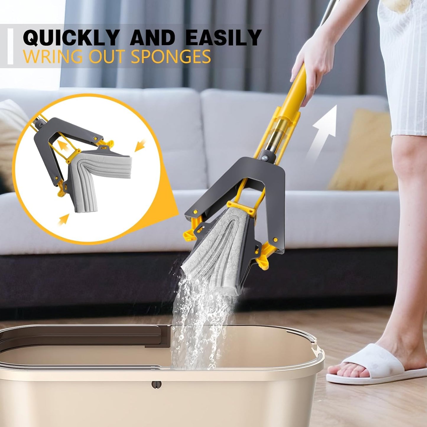 Masthome Sponge Mop,Roller Sponge Mop with 3 Absorbent PVA Mop Refills,Self Squeeze Sponge Mops and Stainless Steel Handle,PVA Sponge Mops for Floor Cleaning