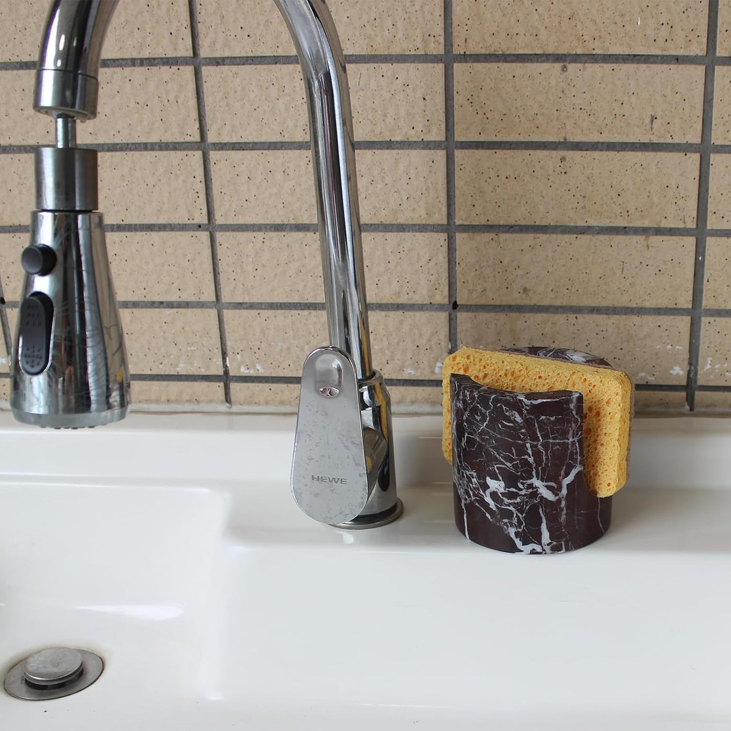 Natural Rosa Levanto Marble Sponge Holder for Kitchen Counter, Drying Rack, Sponge Caddy for Sink Organizer