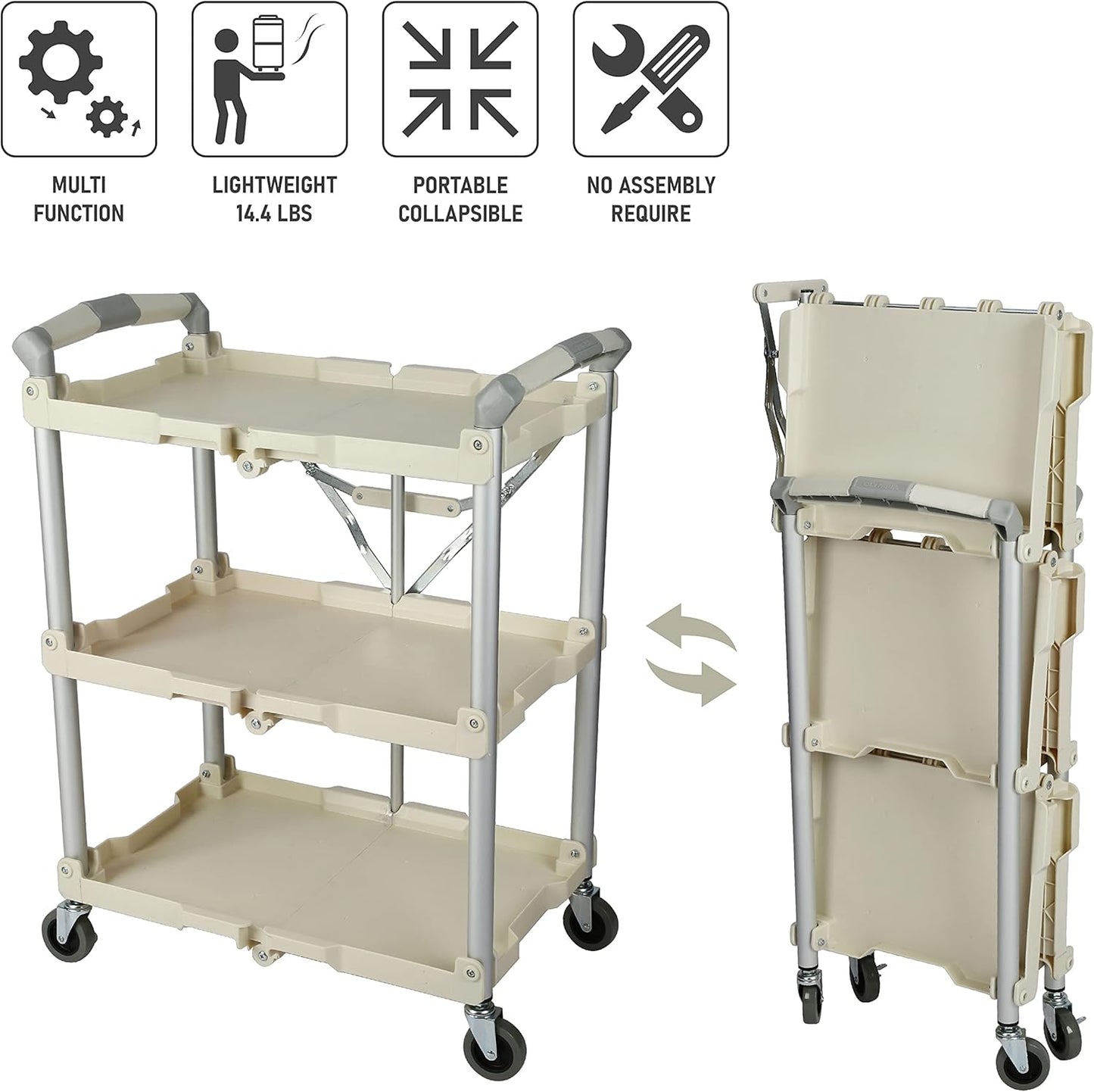Olympia Tools 89-351 Pack-N-Roll Folding Collapsible Service Cart, 150LB Capacity, White
