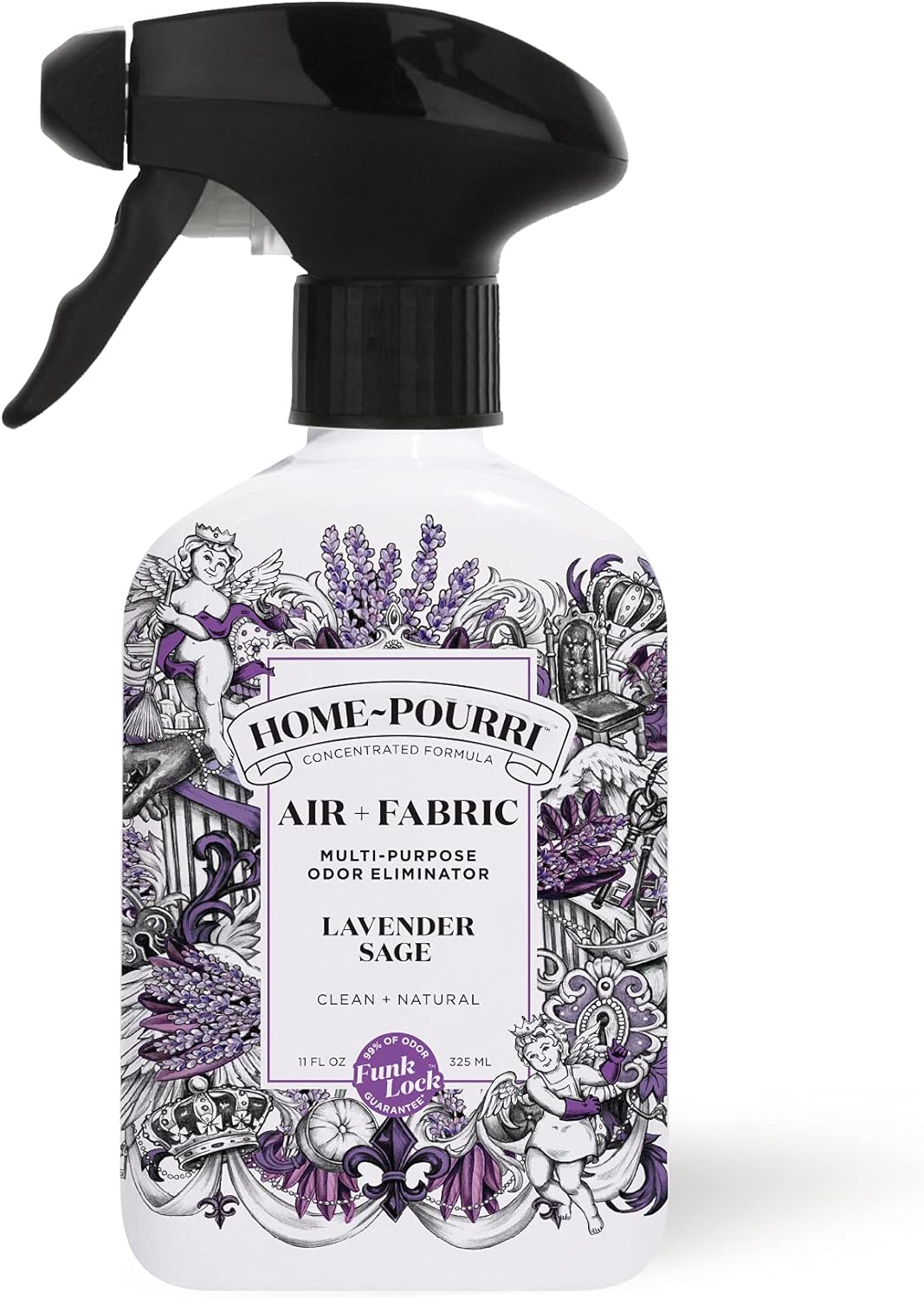 Home-Pourri Air + Fabric Multi-Purpose Odor Freshener Spray, 11 Fl Oz, Up to 570 Uses, Lavender Sage Scent, Room Deodorizer with Essential Oils, for Carpets, Couches, Bedding & Curtains