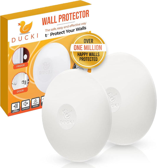 Ducki Door Stop Wall Protector | Self Adhesive Door Knob Wall Protectors from Door Knobs | Rubber Door Stoppers for Wall Damage & Noise | Durable, Shock Absorbent & Discreet | 2 Pack White Door Stops