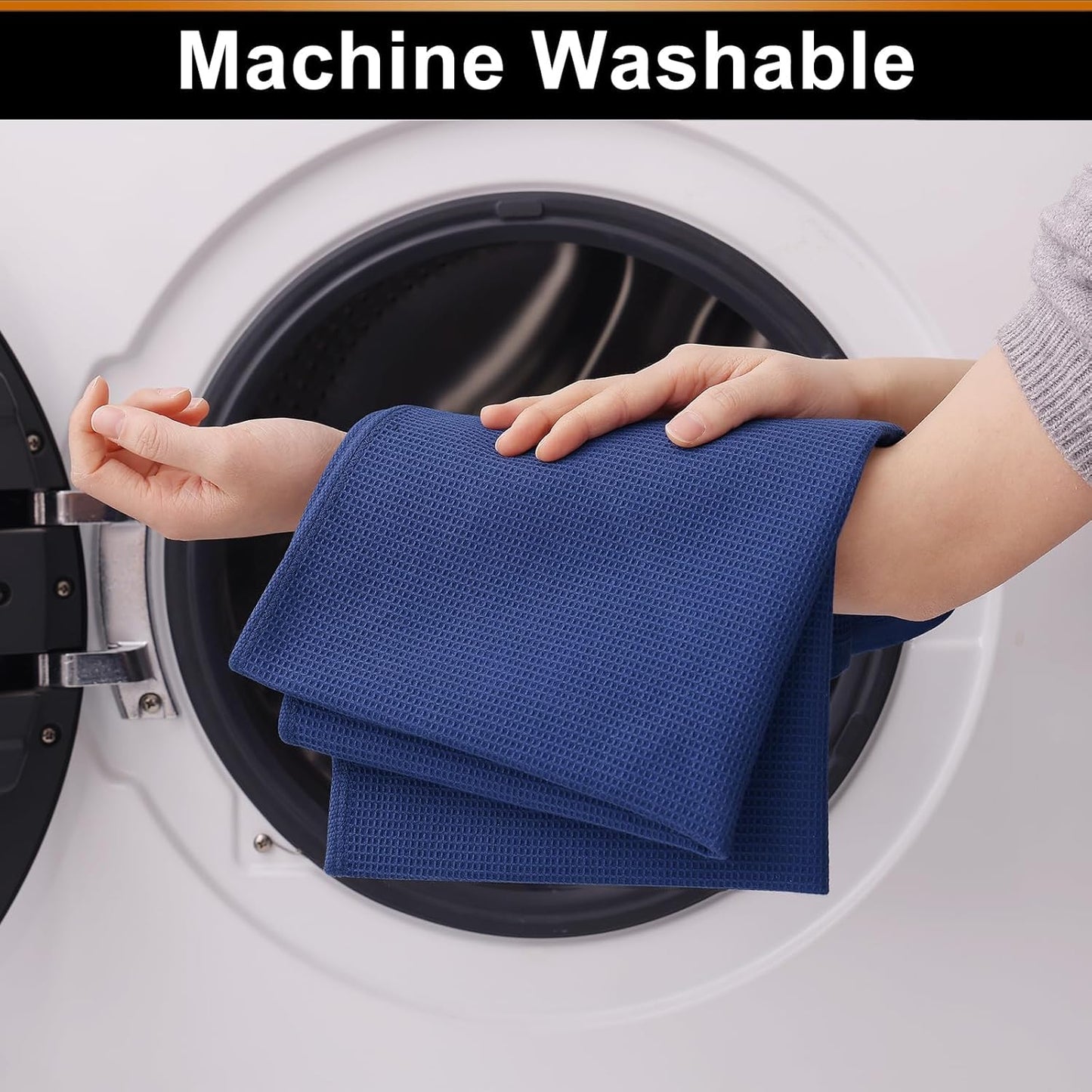 Homaxy 100% Cotton Waffle Weave Kitchen Towels - 6 Pack Soft and Absorbent Dish Towels - 16 x 26 Inches Quick Dry Hand Towels - Navy Blue