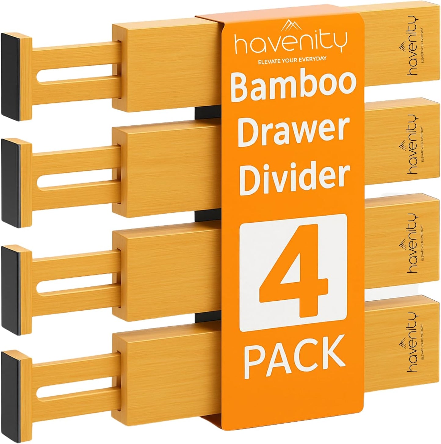 4 Pcs Bamboo Kitchen Drawer Dividers Large 14"-19", Spring Loaded, Works in Kitchen, Adjustable Drawer Organizers, Dresser, Bathroom, Bedroom, Drawer Desk, Office