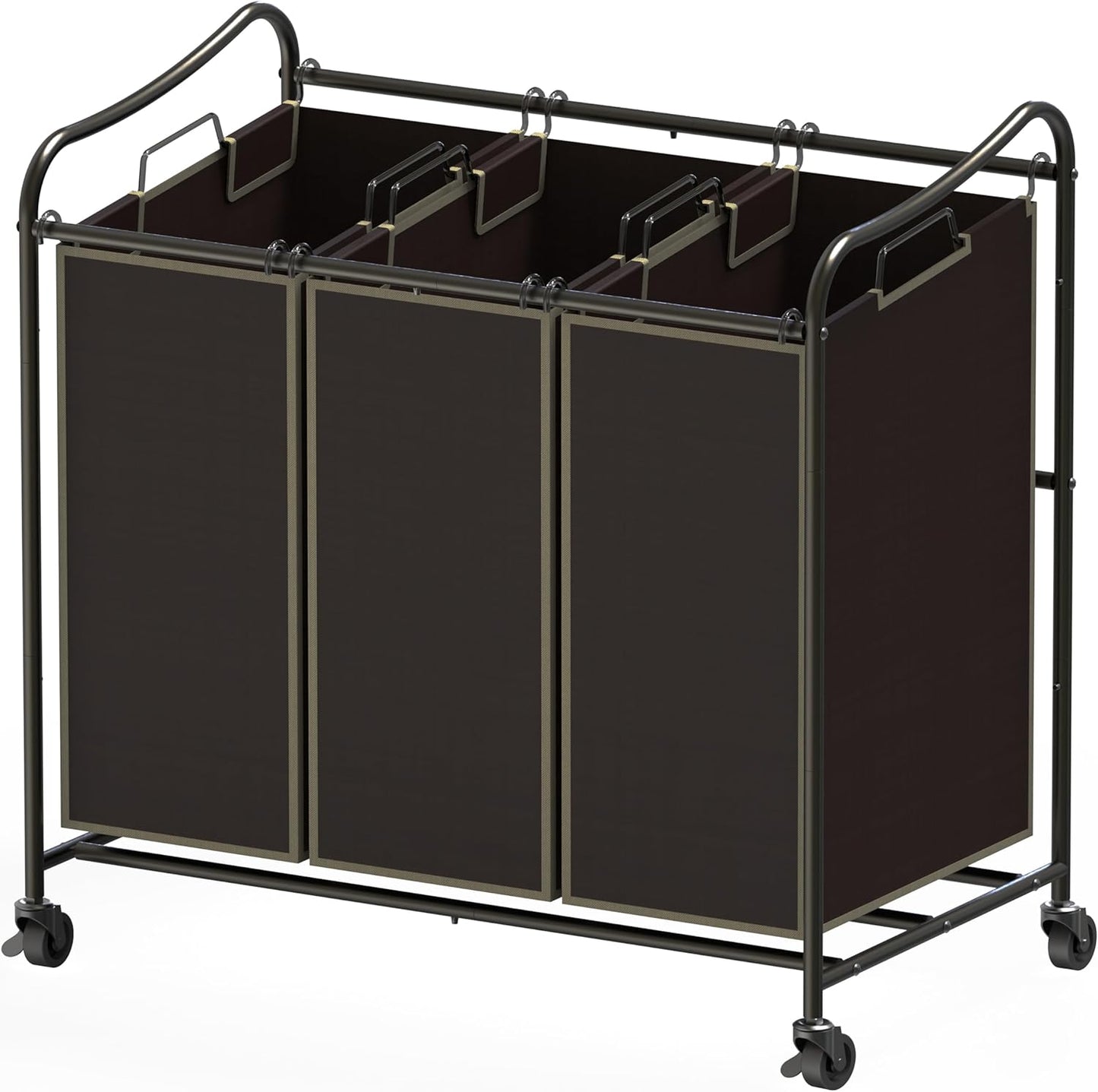 Simple Houseware Heavy Duty 3-Bag Laundry Sorter Rolling Cart, Bronze