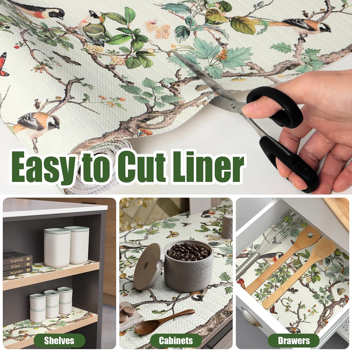 Drawer and Shelf Liner for Kitchen Cabinets Non-Adhesive Cabinet Liner,Non Slip Waterproof Drawer Liner,Easy to Clean Strong Grip Kitchen Liner for Cupboard,Dresser,Shelves (12In x 16.4FT)