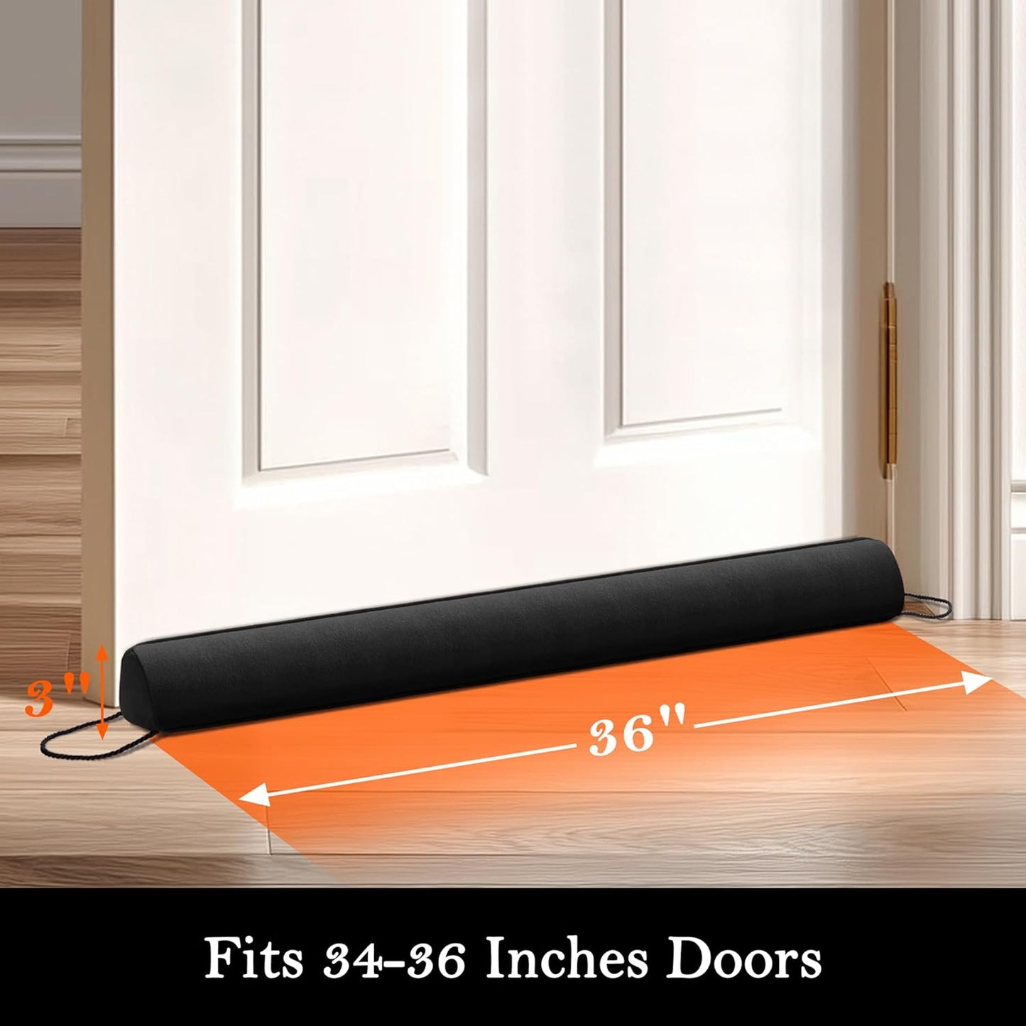 Sunolga 36" Door Draft Stopper Blocks Hot and Cold Air with Removable Washable Cover for Gaps Up to 3", All-Season Seal for Noise, Door Sweep for Bottom of Door and Window, Home Essentials, Black