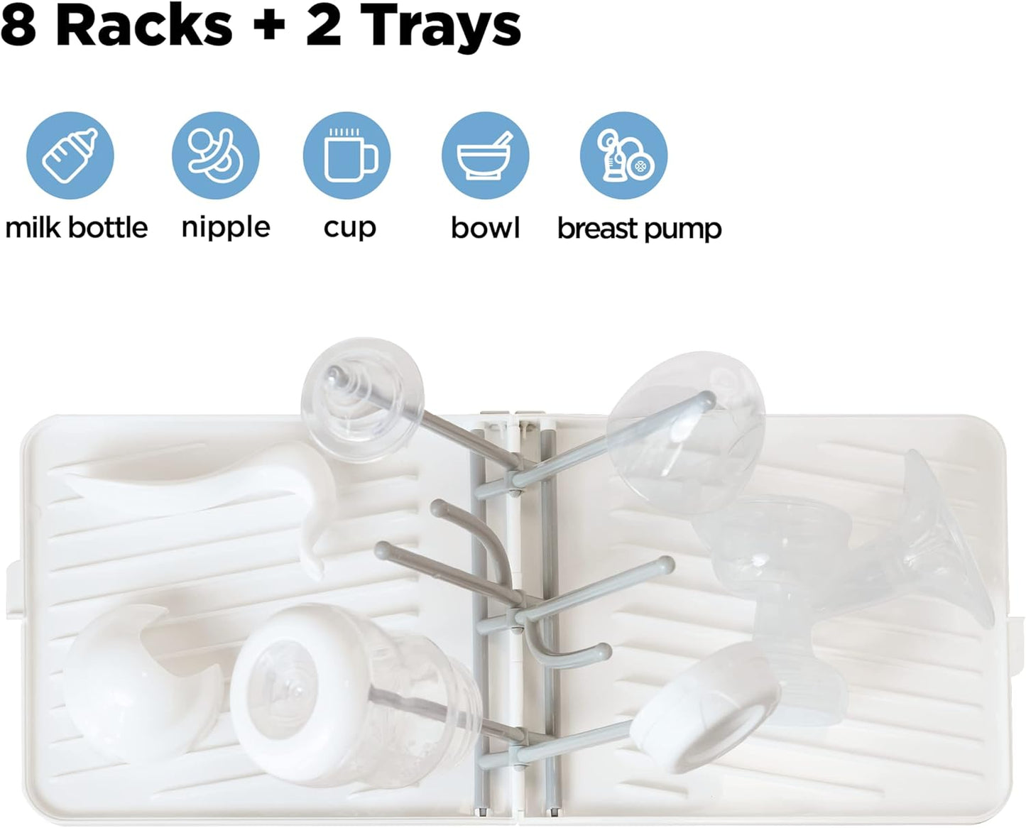 YOTIME Baby Bottle Drying Rack with Drainer, Foldable & Space Saving Drying Rack for Baby Bottles, Nipple and Accessories, White