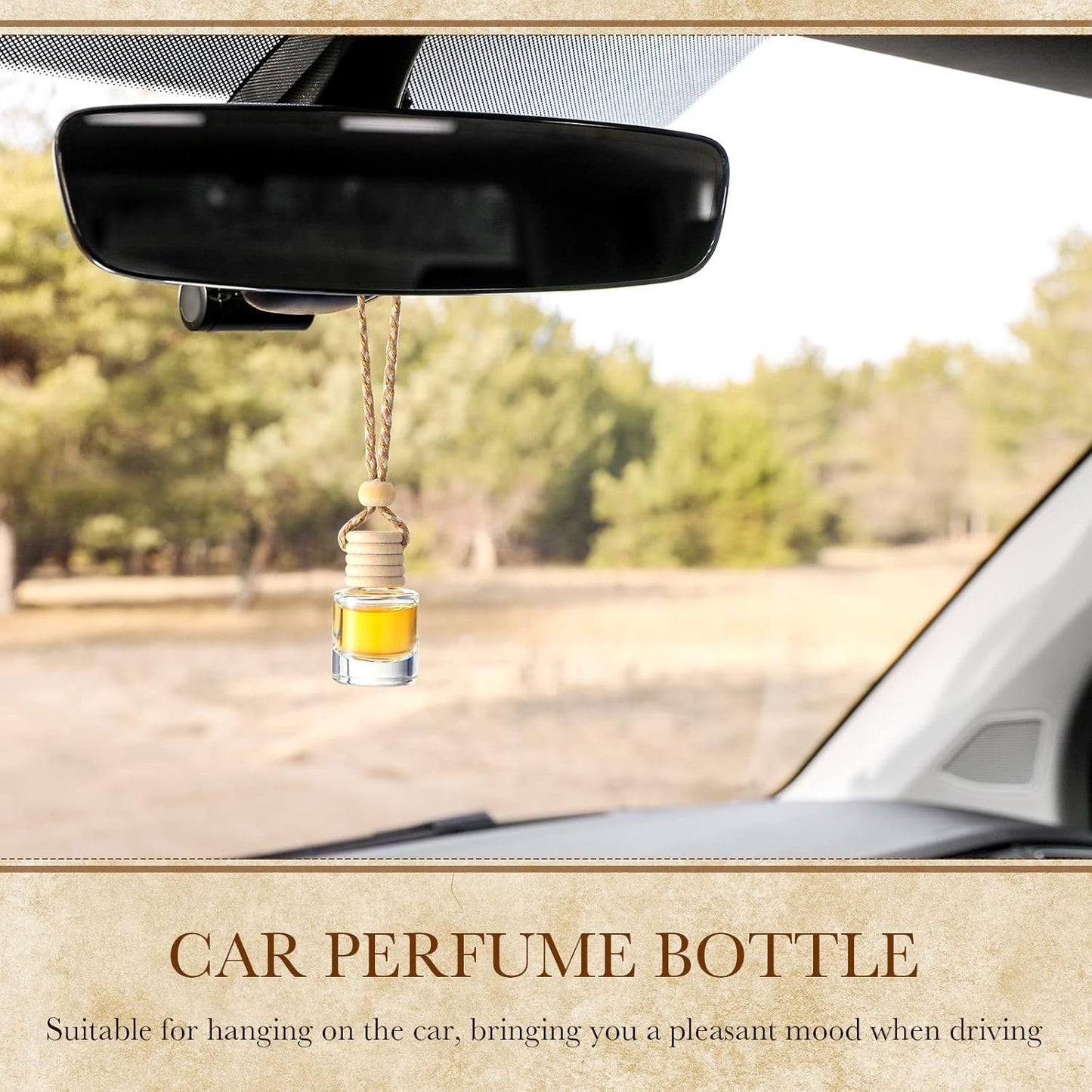 BBTO 50 Pcs Hanging Car Air Freshener Car Diffuser Bottles Empty Glass Perfume Bottle Freshener Diffuser Bottle Pendant for Essential Oil Fragrance Aromatherapy Bottle Ornament (Cylinder)