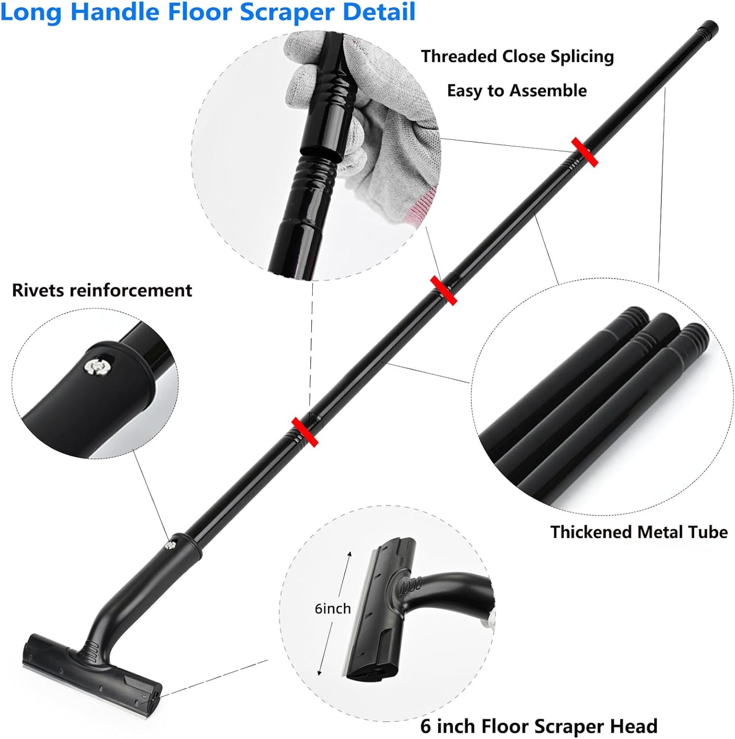 EHDIS Adjustable Razor Blade Scraper, 15''-58'' Long Handle 6" Blade Scraper Tool with 20 Double-Edge Blades for Cleaning Paint, Caulk, Adhesive,Painting Stripping Tools, Tile, Floors, Walls