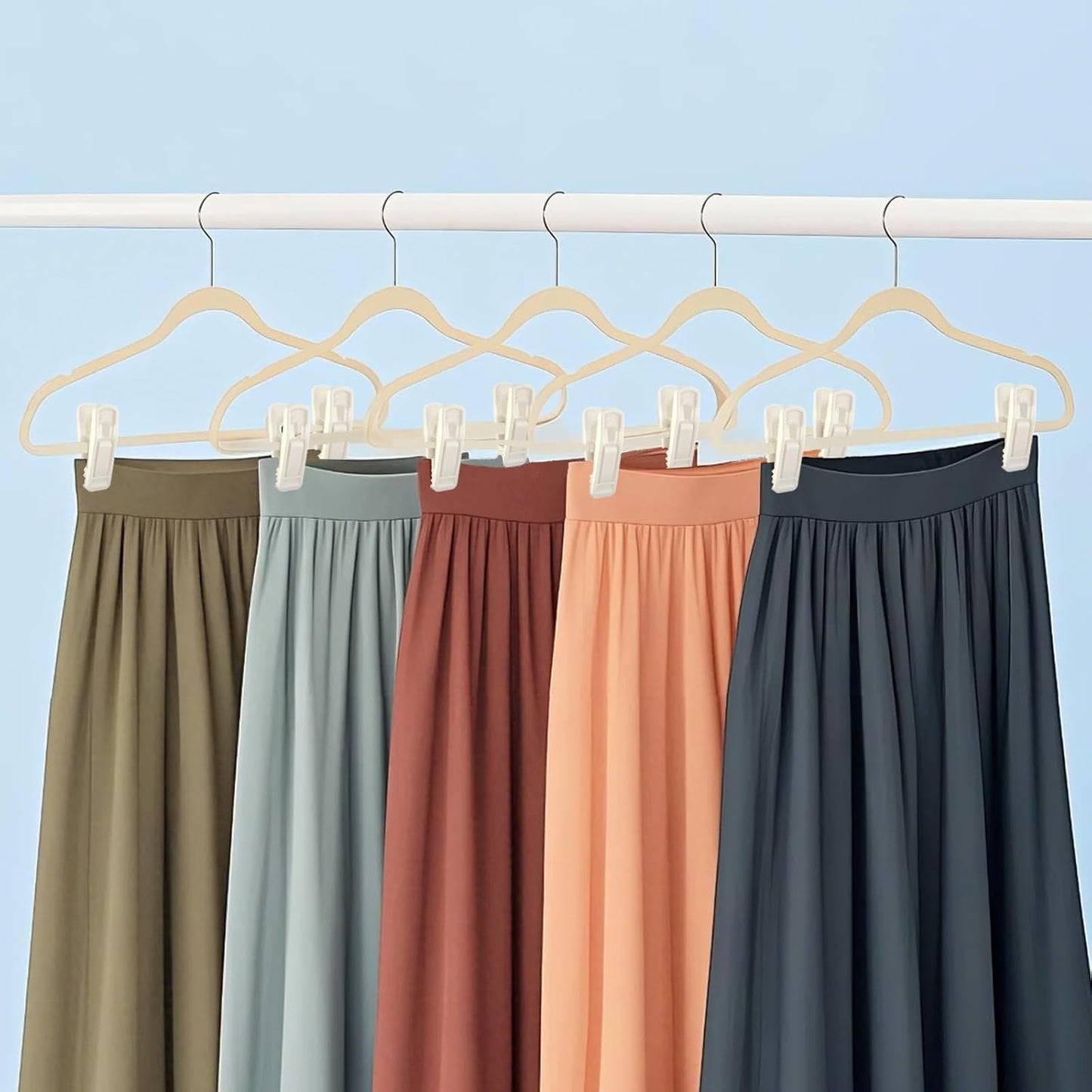 Hanger Clips Perfect for Velvet Hangers (Beige, 80 PCS), Strong Plastic Clips Pant Skirt Hanger Clips for Beige Flocking Felt Hangers