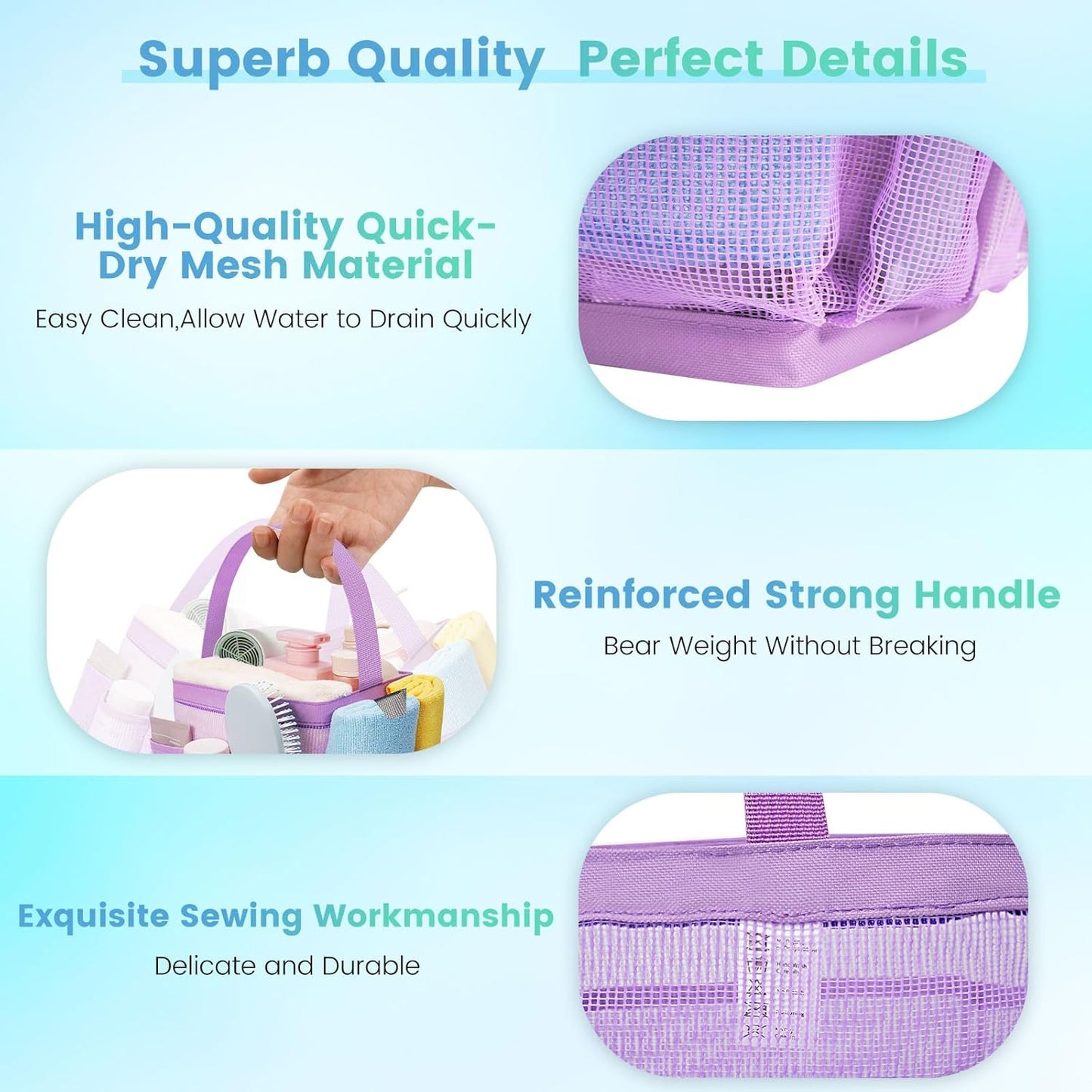 Camping Essentials Shower Caddy Portable for College Dorm Room Essentials for Girls with 9 Pockets,Large-Capacity Shower Caddy Dorm Basket,Quick Dry Shower Bag for Gym,Travel,Swim,Beach-Purple
